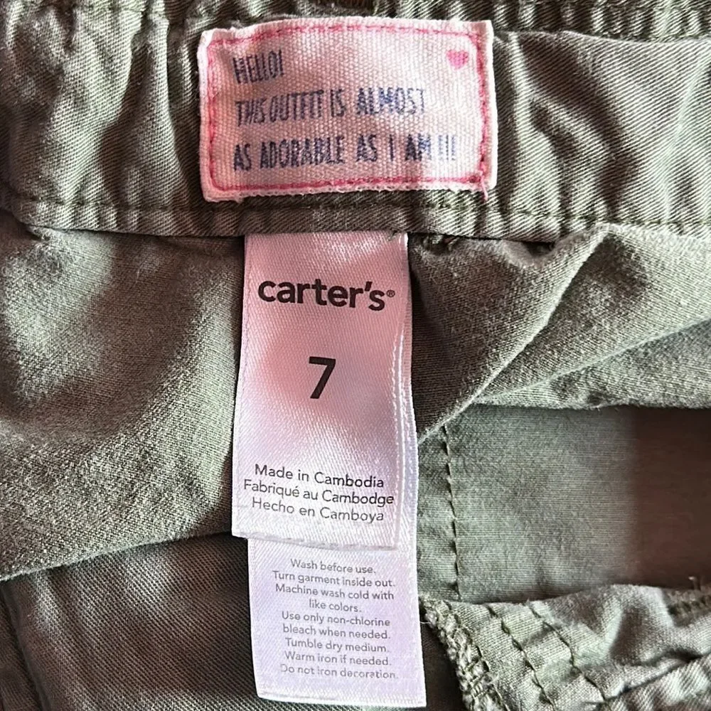 Carter's Girls Olive Green Cotton Shorts Size 7 Casual Summer Bottoms